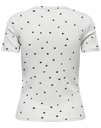 JDY - JDYLucky O-Neck T-Shirt - Cloud Dancer/Black Hearts